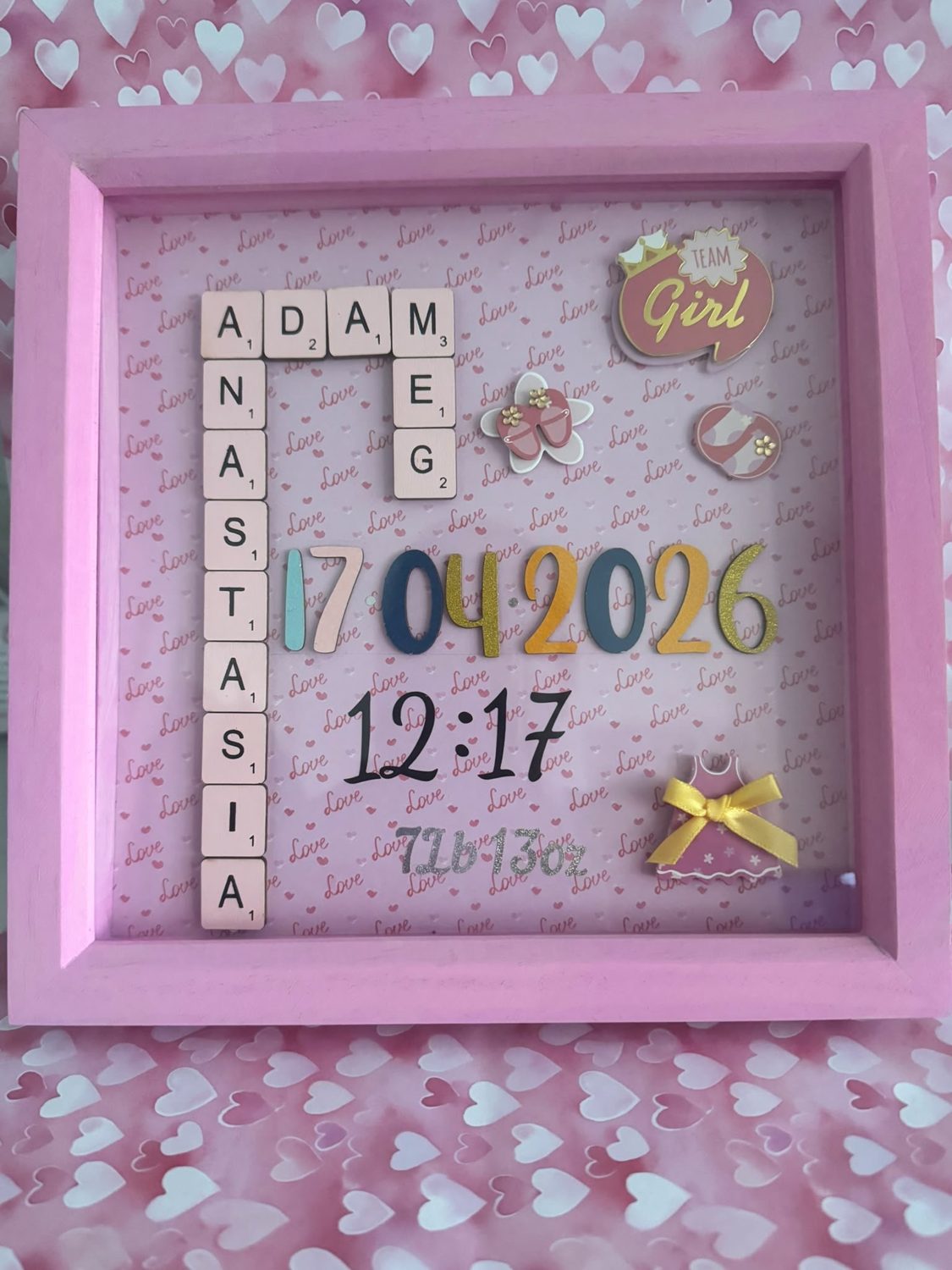 Personalised new-baby Scrabble frame